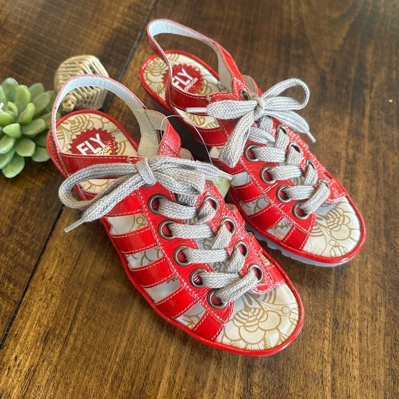 Fly London | Yito Demani Patent Red Wedge Sandal - Picture 2 of 9